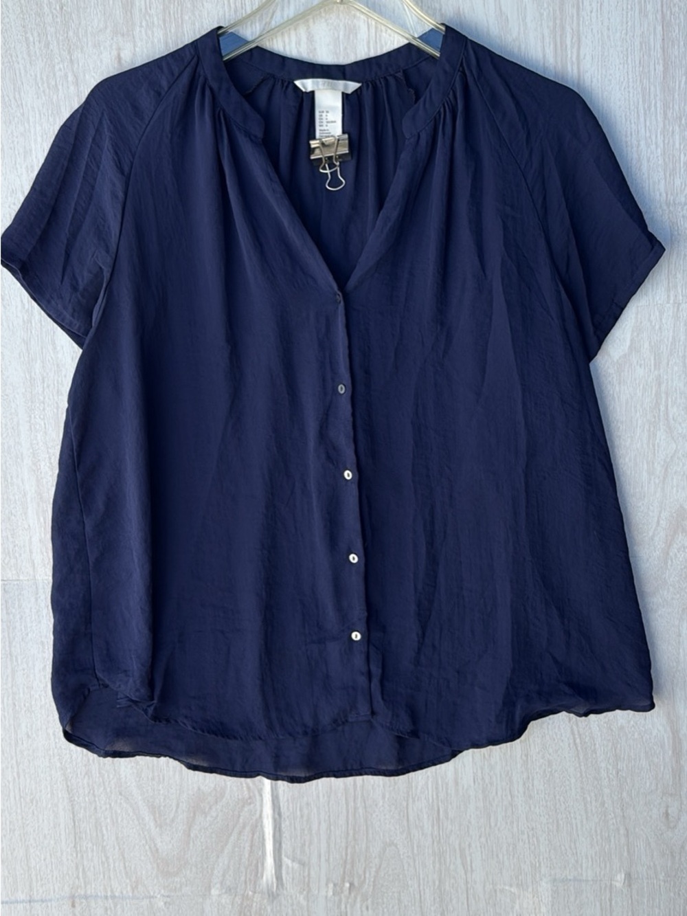 H&M Navy Short-Sleeve Button-Front Blouse